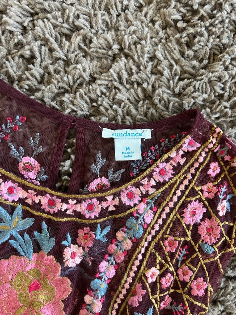 Sundance Burgundy Sleeveless Embroidered Floral Maxi Dress - Picture 2 of 10